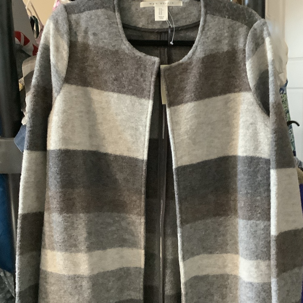 Max Studio Gray and Black wool Open Front Coat, small, new